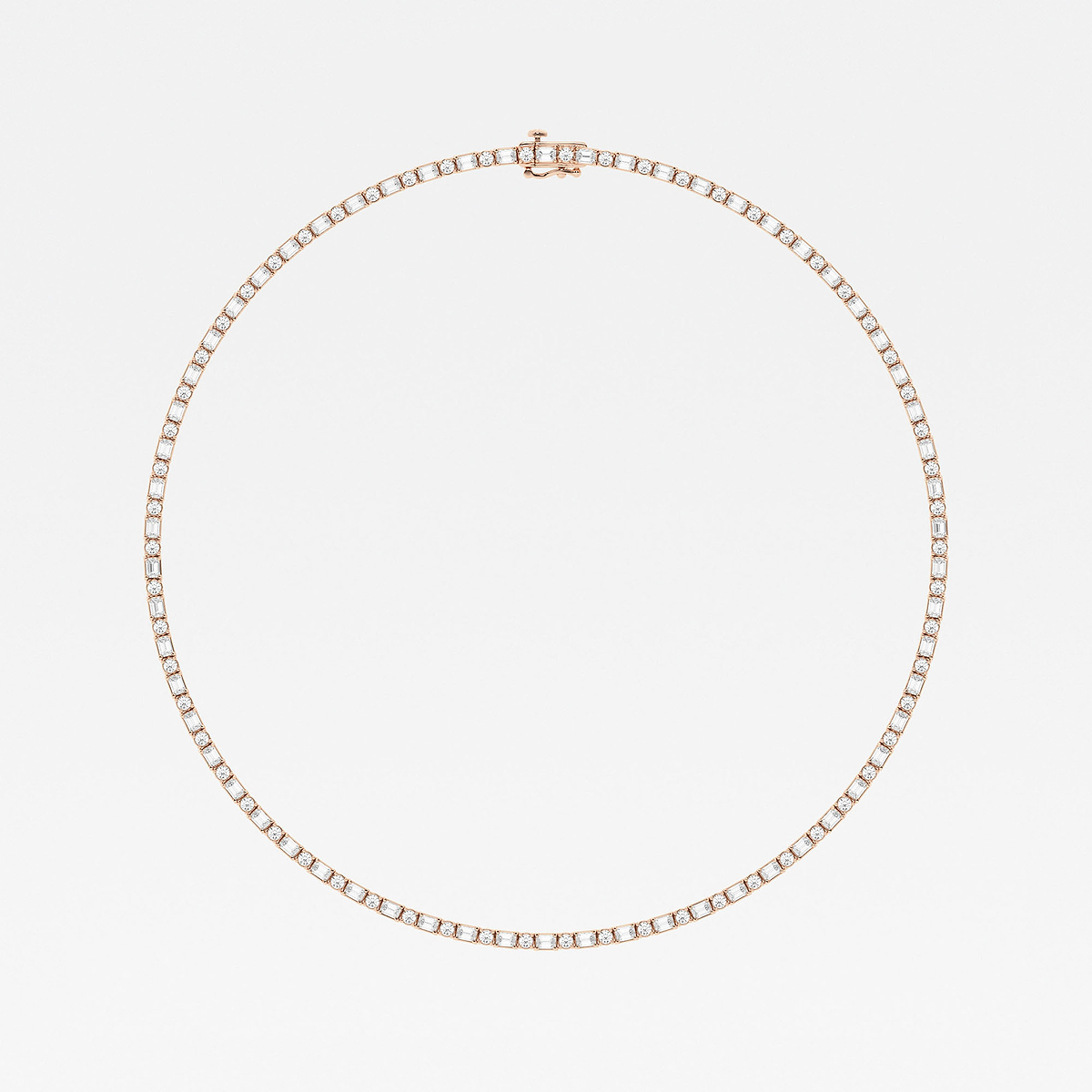 13 1/3 ctw Emerald Lab Grown Diamond Alternating Tennis Necklace 14K Rose Gold, DE, VS1