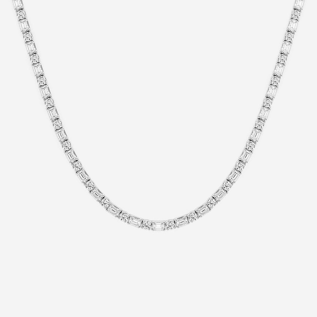 13 1/3 ctw Emerald Lab Grown Diamond Alternating Tennis Necklace 14K White Gold, DE, VS1