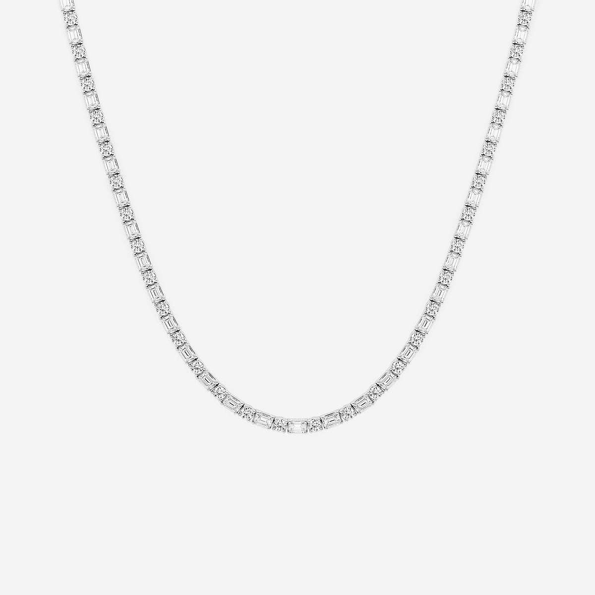 13 1/3 ctw Emerald Lab Grown Diamond Alternating Tennis Necklace 14K White Gold, DE, VS1
