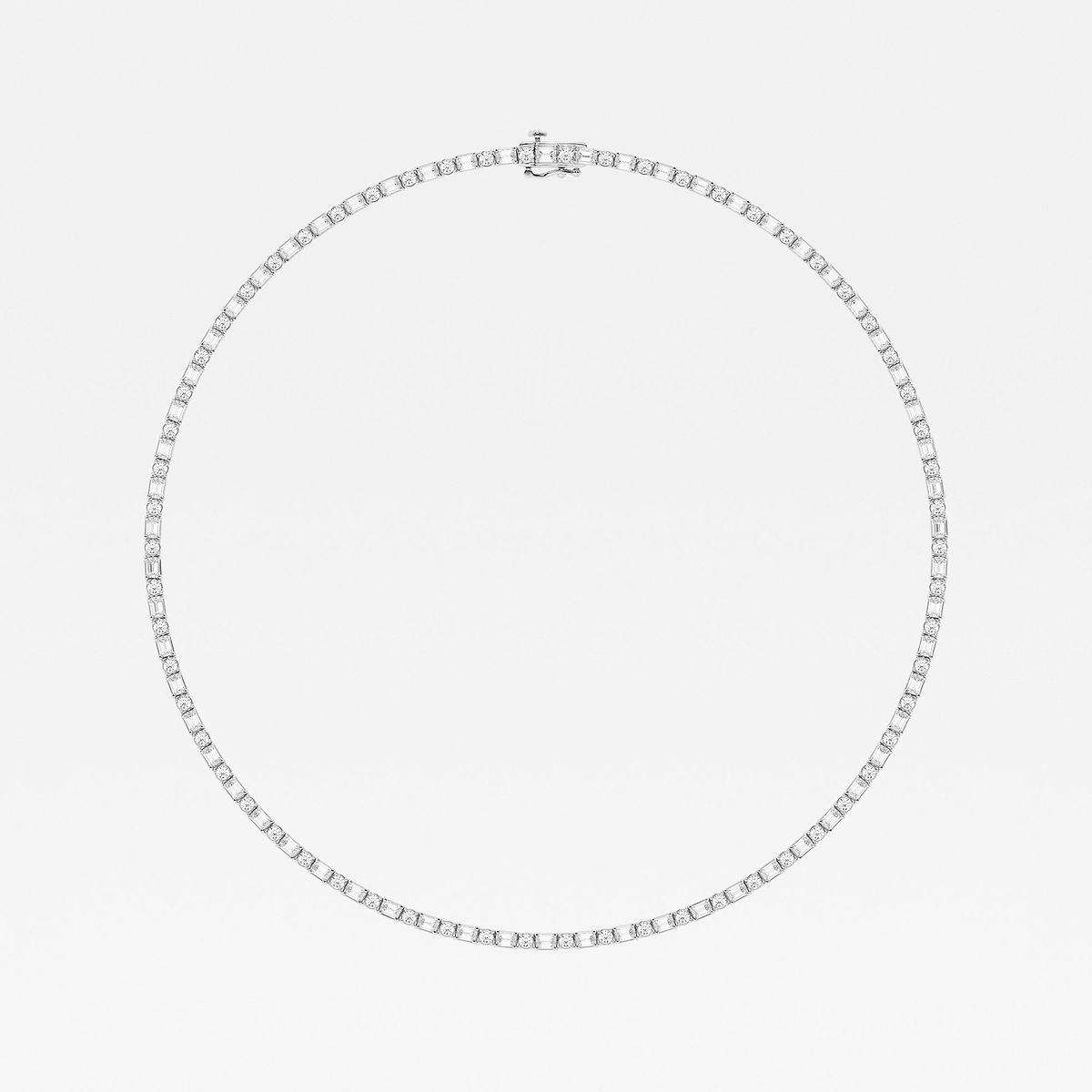 13 1/3 ctw Emerald Lab Grown Diamond Alternating Tennis Necklace 14K White Gold, DE, VS1