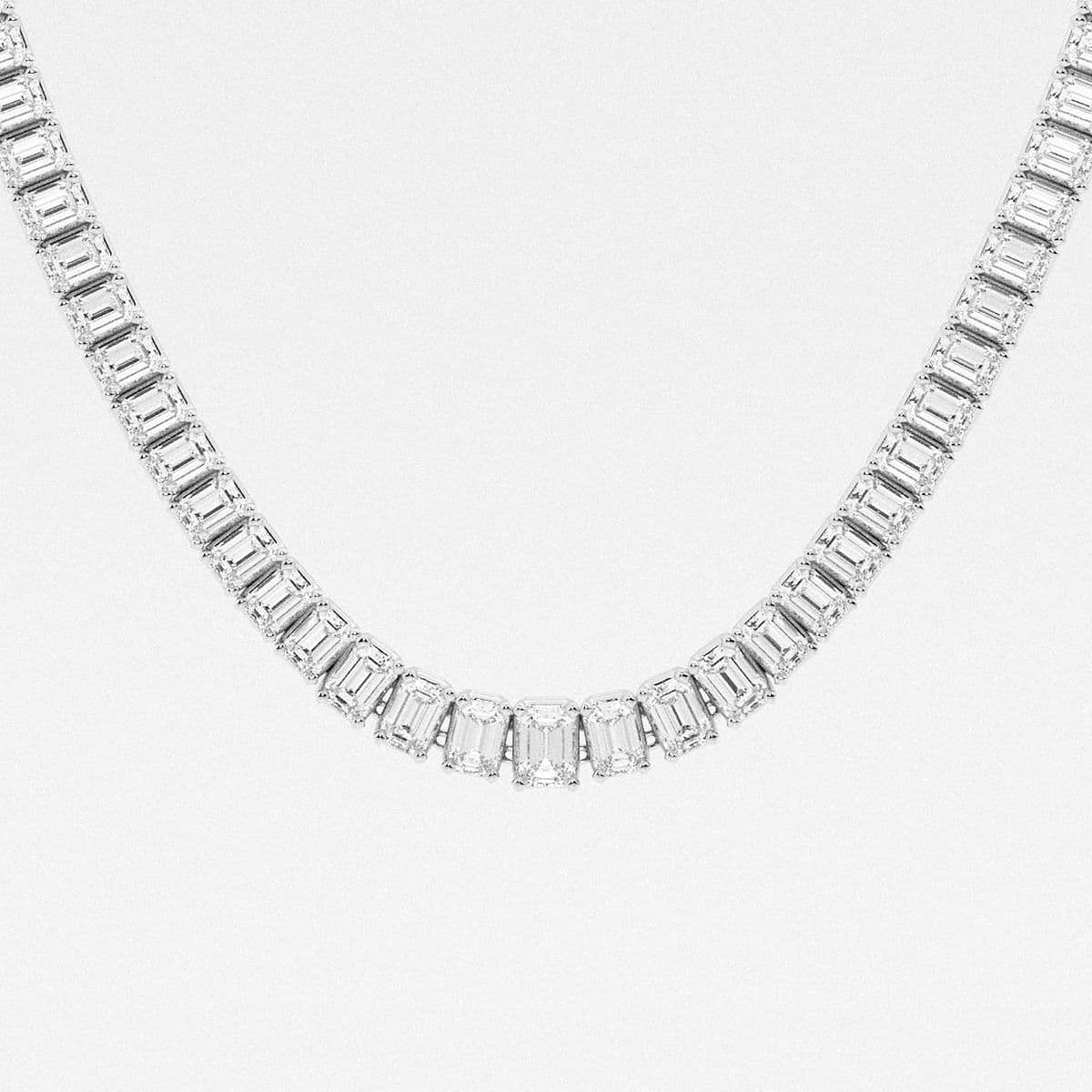 24 ctw Emerald Lab Grown Diamond Graduated Tennis Necklace 14K White Gold, FG, VS2+