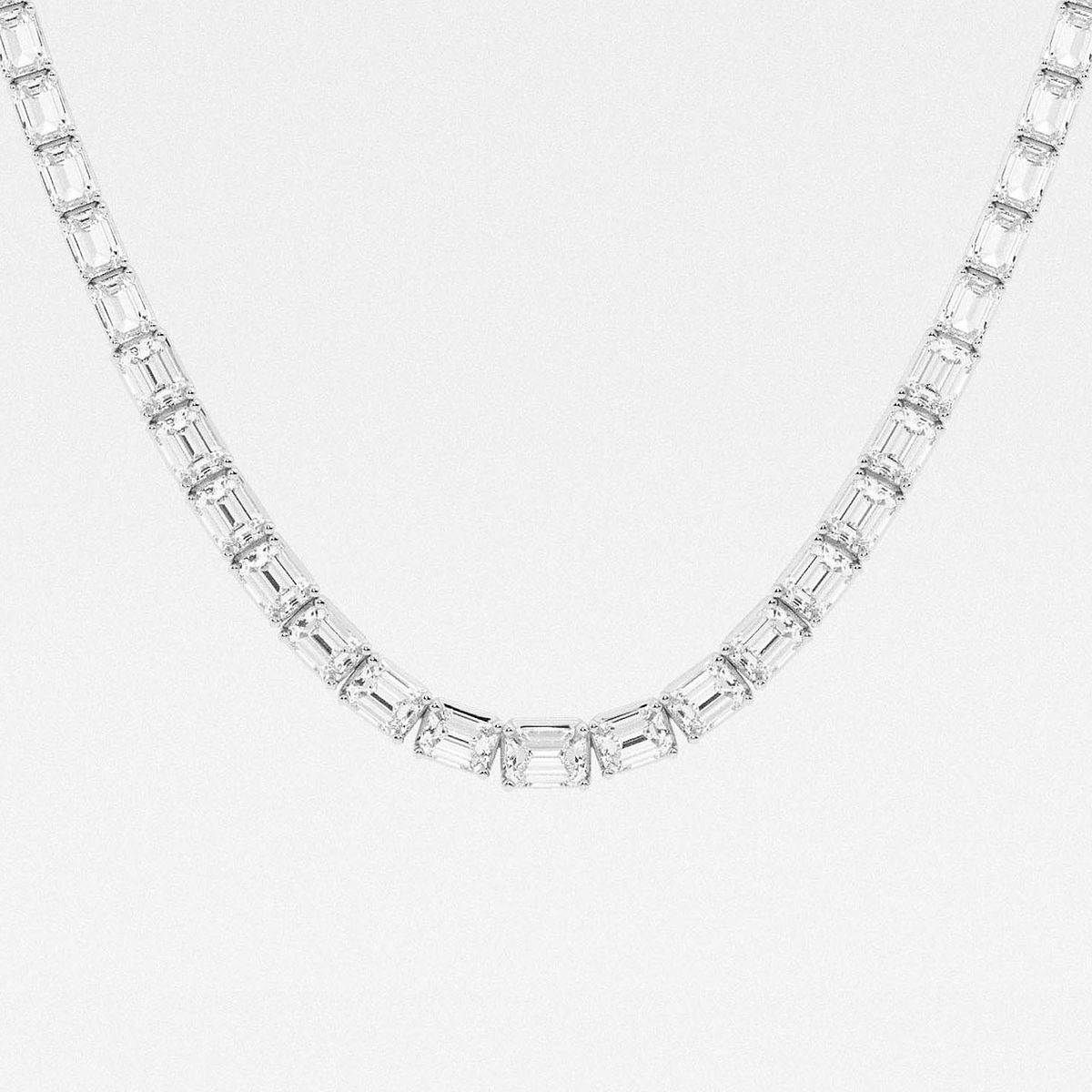 18 5/8 ctw Emerald Lab Grown Diamond East West Tennis Necklace 14K White Gold, F, VS2
