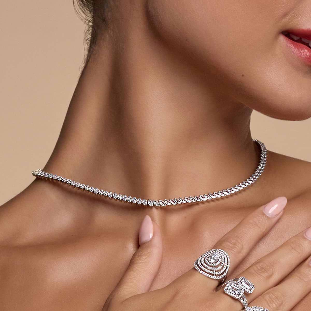 Additional Image 2 for  17 1/3 ctw Marquise Lab Grown Diamond Marquise Tennis Necklace
