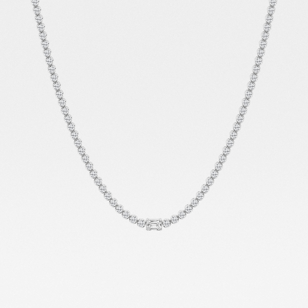 10 ctw Emerald Lab Grown Diamond Single Station Tennis Necklace 14K White Gold, F, VS2