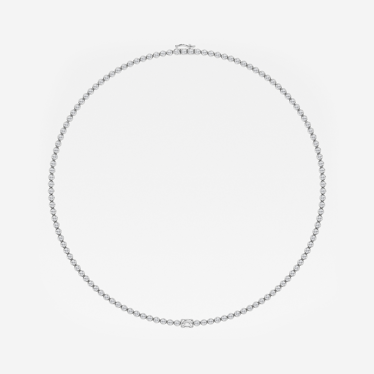 10 ctw Emerald Lab Grown Diamond Single Station Tennis Necklace 14K White Gold, F, VS2