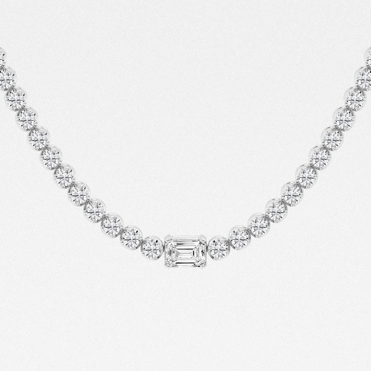 10 ctw Emerald Lab Grown Diamond Single Station Tennis Necklace 14K White Gold, F, VS2