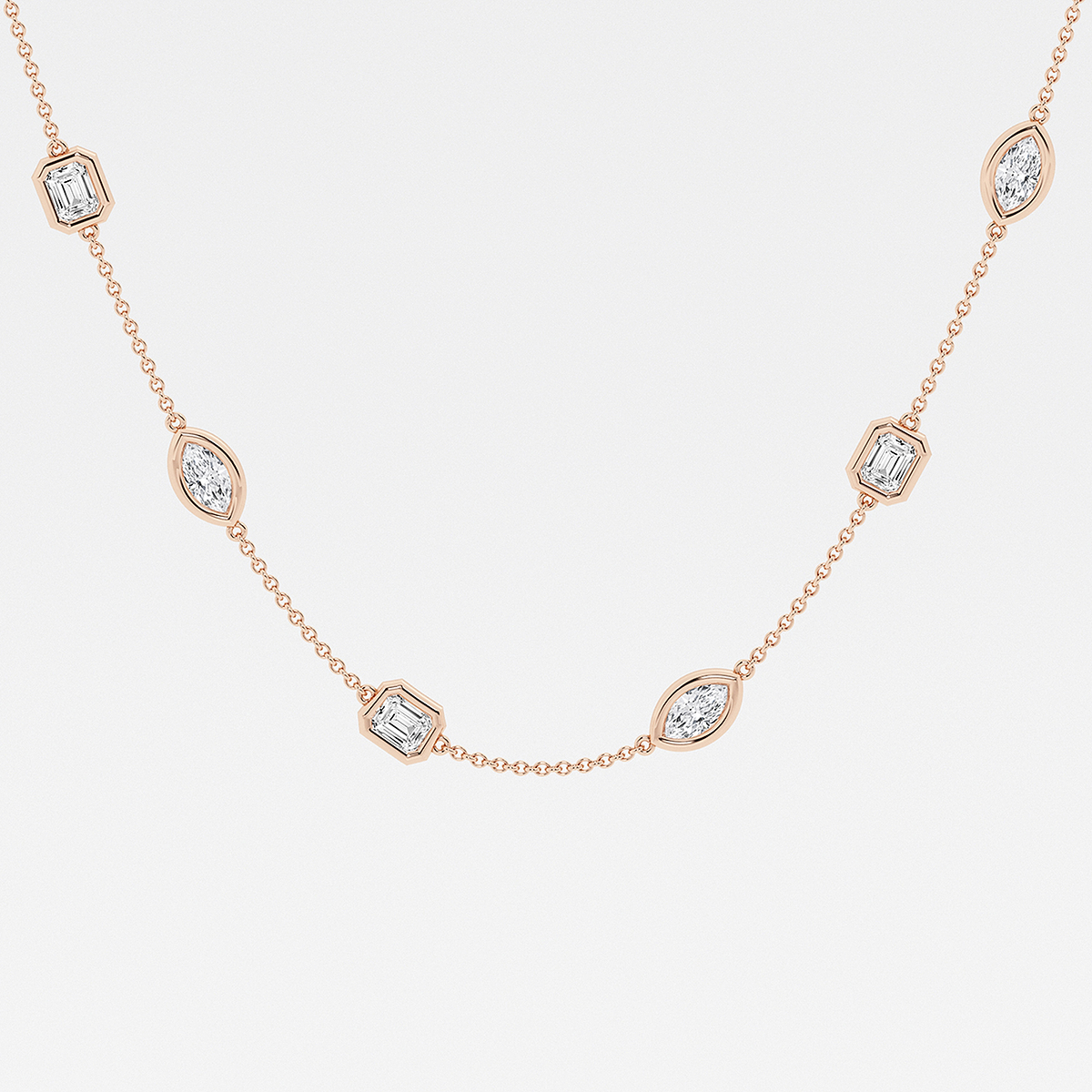 Additional Image 1 for  2 7/8 ctw Marquise and Emerald Lab Grown Diamond Station Necklace