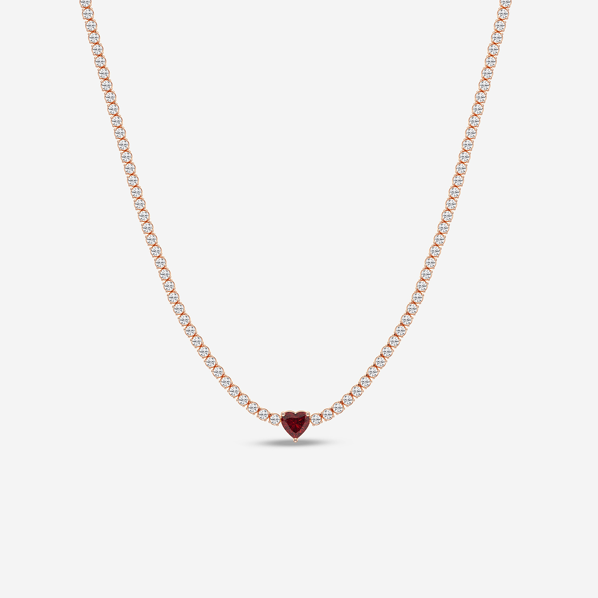 5.9 mm Heart Shaped Created Ruby and 6 5/8 ctw Round Lab Grown Diamond Necklace