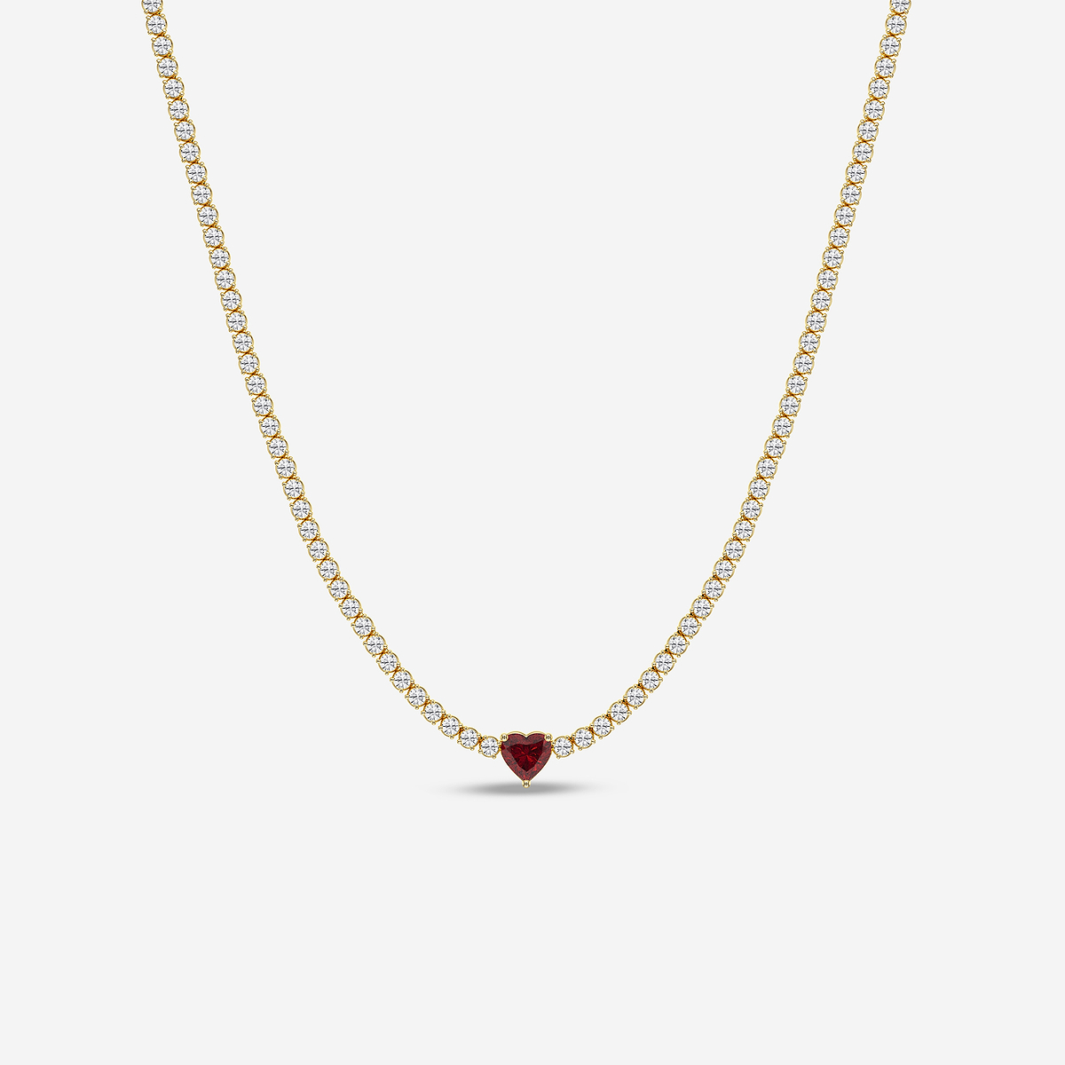5.9 mm Heart Shaped Created Ruby and 6 5/8 ctw Round Lab Grown Diamond Necklace