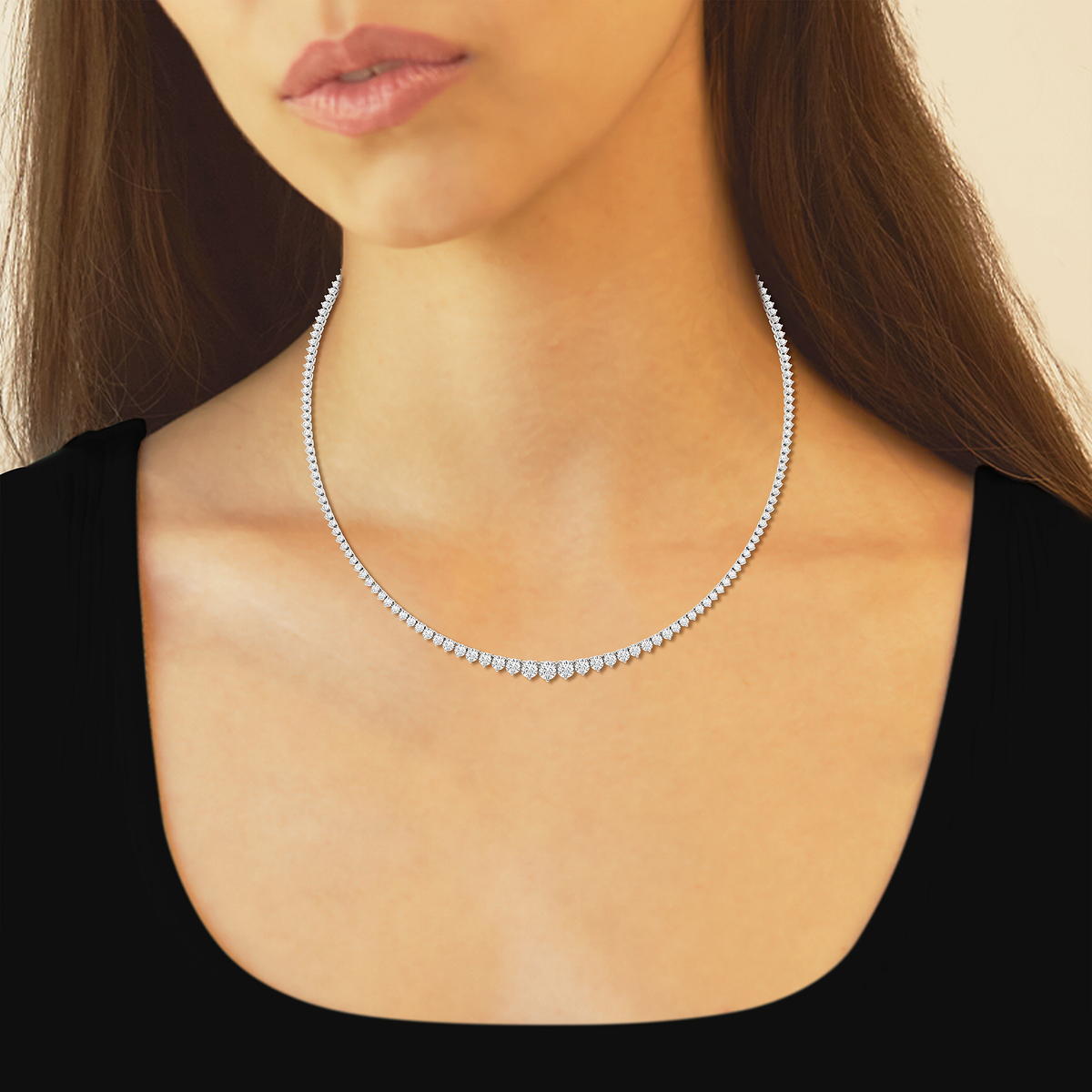 Additional Image 3 for  10 1/2 ctw Round Lab Grown Diamond Graduated Riviera Fashion Necklace