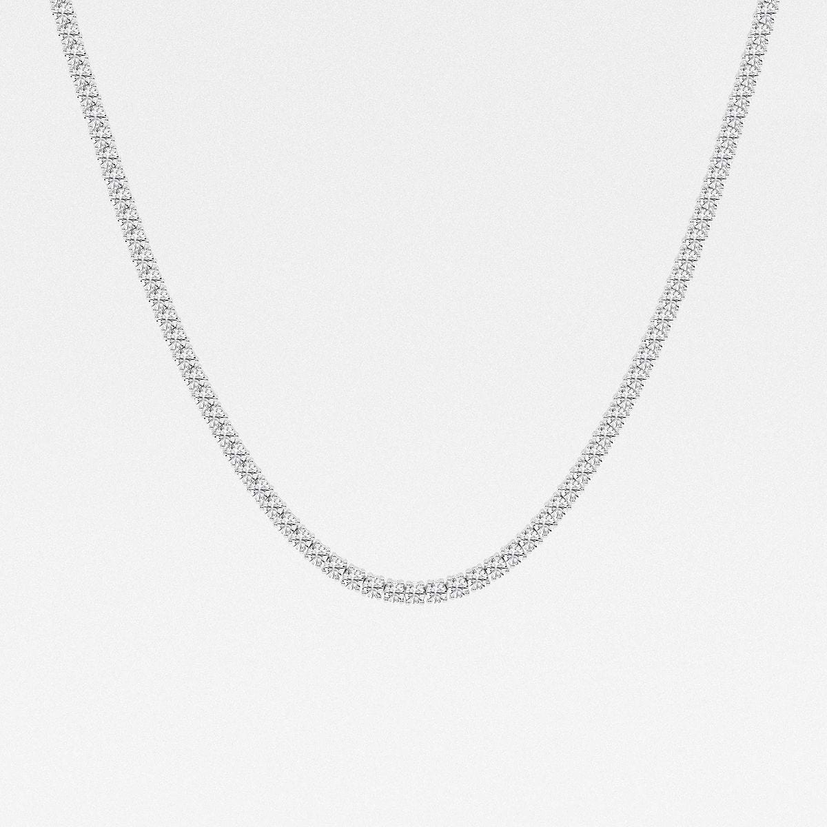 11 ctw Round Lab Grown Diamond Four Prong Tennis Fashion Necklace - 16 Inches 14K White Gold, FG, VS2+