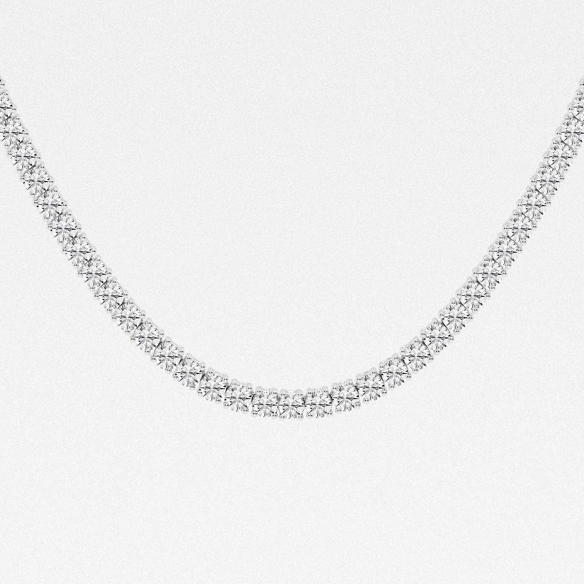 11 ctw Round Lab Grown Diamond Four Prong Tennis Fashion Necklace - 16 Inches 14K White Gold, FG, VS2+