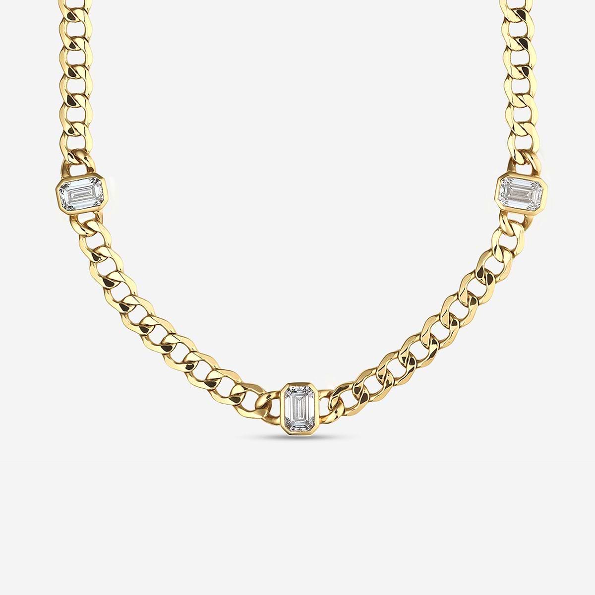 6 ctw Emerald Lab Grown Diamond Fashion Necklace 14K Yellow Gold, F, VS2
