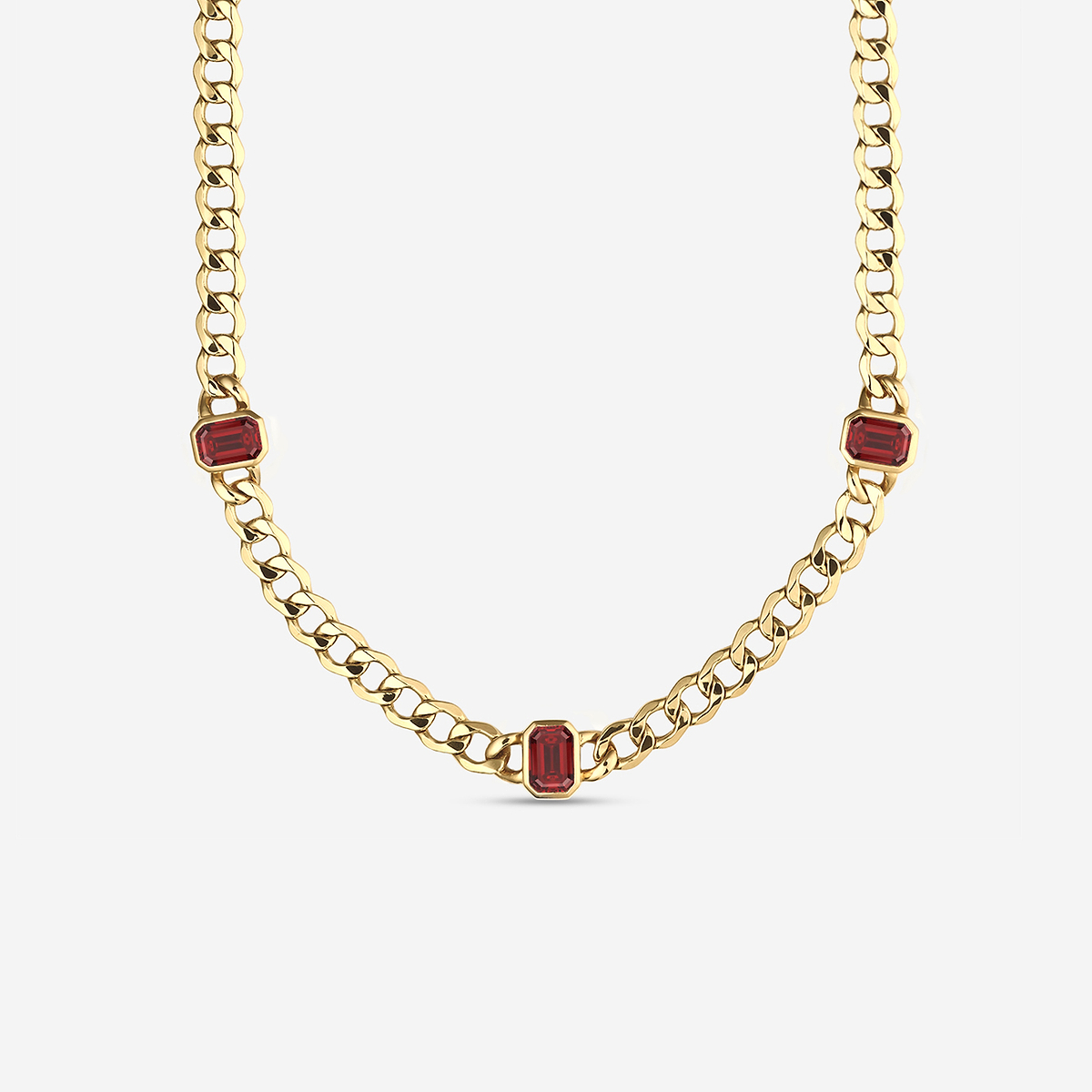 9x6 mm Emerald Cut Lab Grown Ruby Necklace
