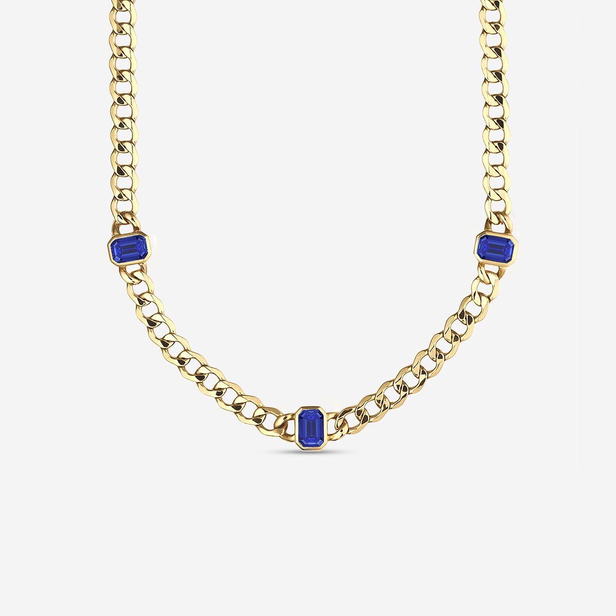 9x6 mm Emerald Cut Lab Grown Sapphire Necklace