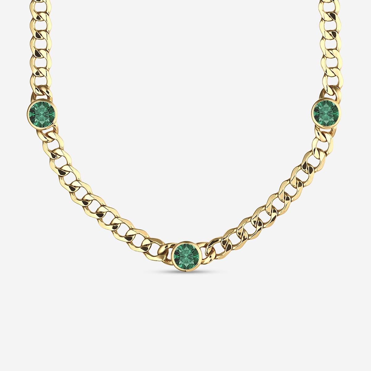 Additional Image 1 for  8 mm Round Cut Lab Grown Emerald Necklace
