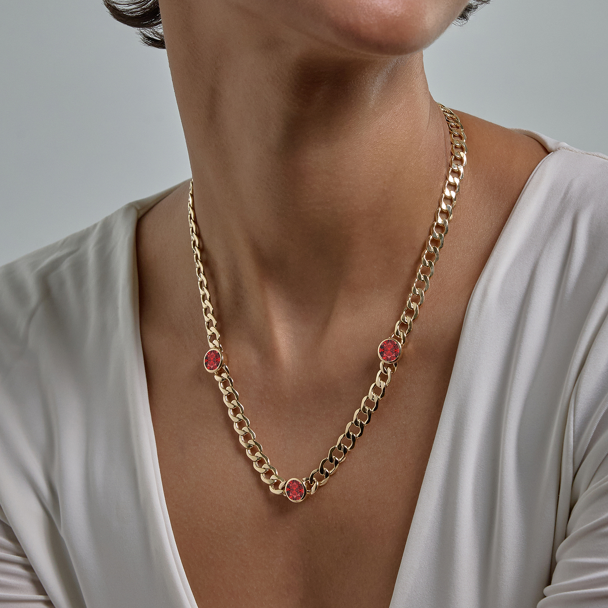 8 mm Round Cut Lab Grown Ruby Necklace
