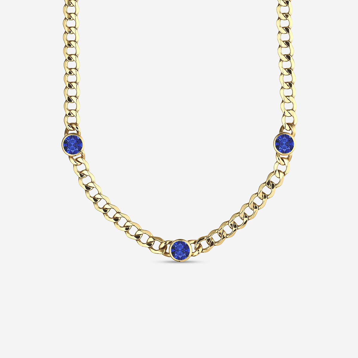 8 mm Round Cut Lab Grown Sapphire Necklace