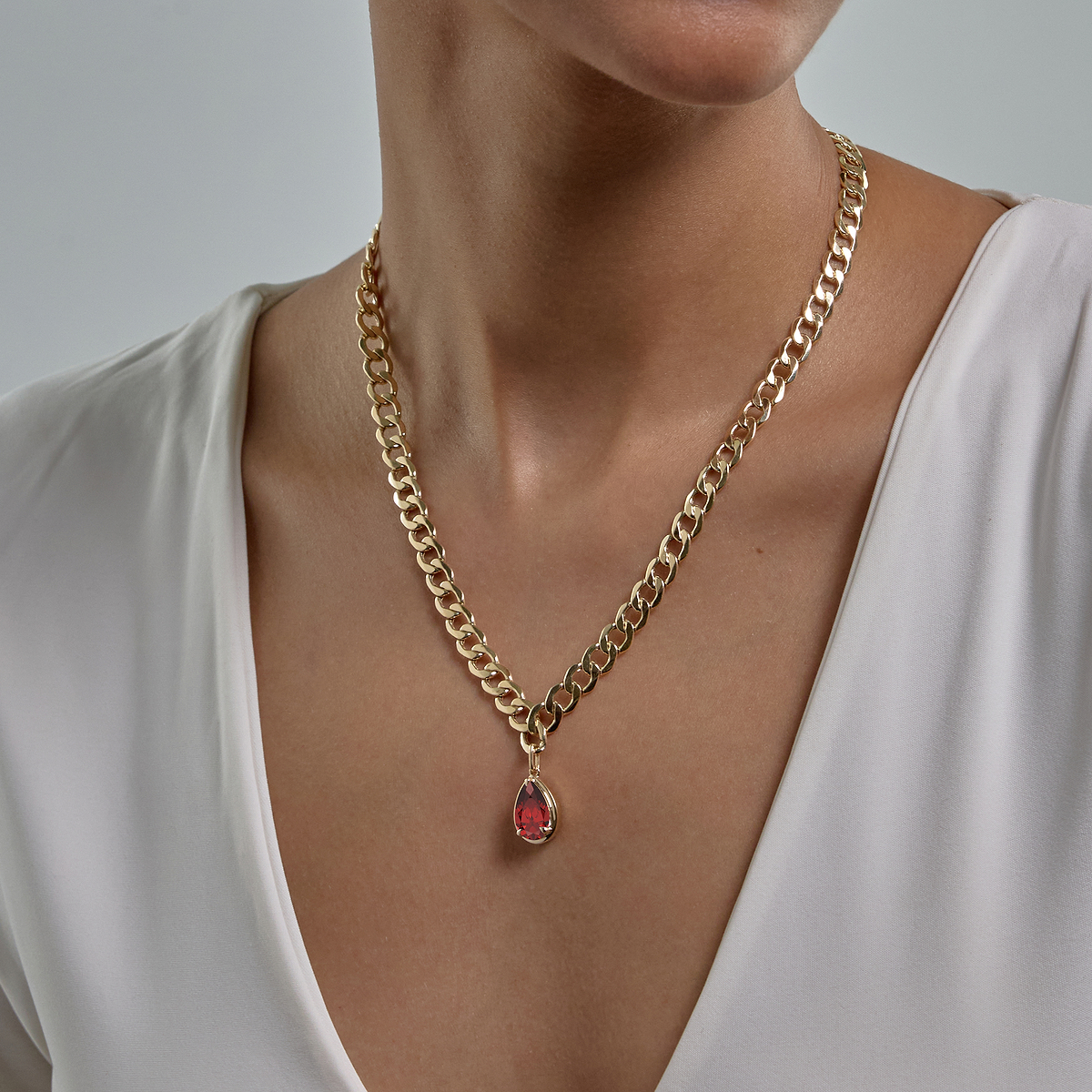 12x8 mm Pear Cut Lab Grown Ruby Solitaire Necklace