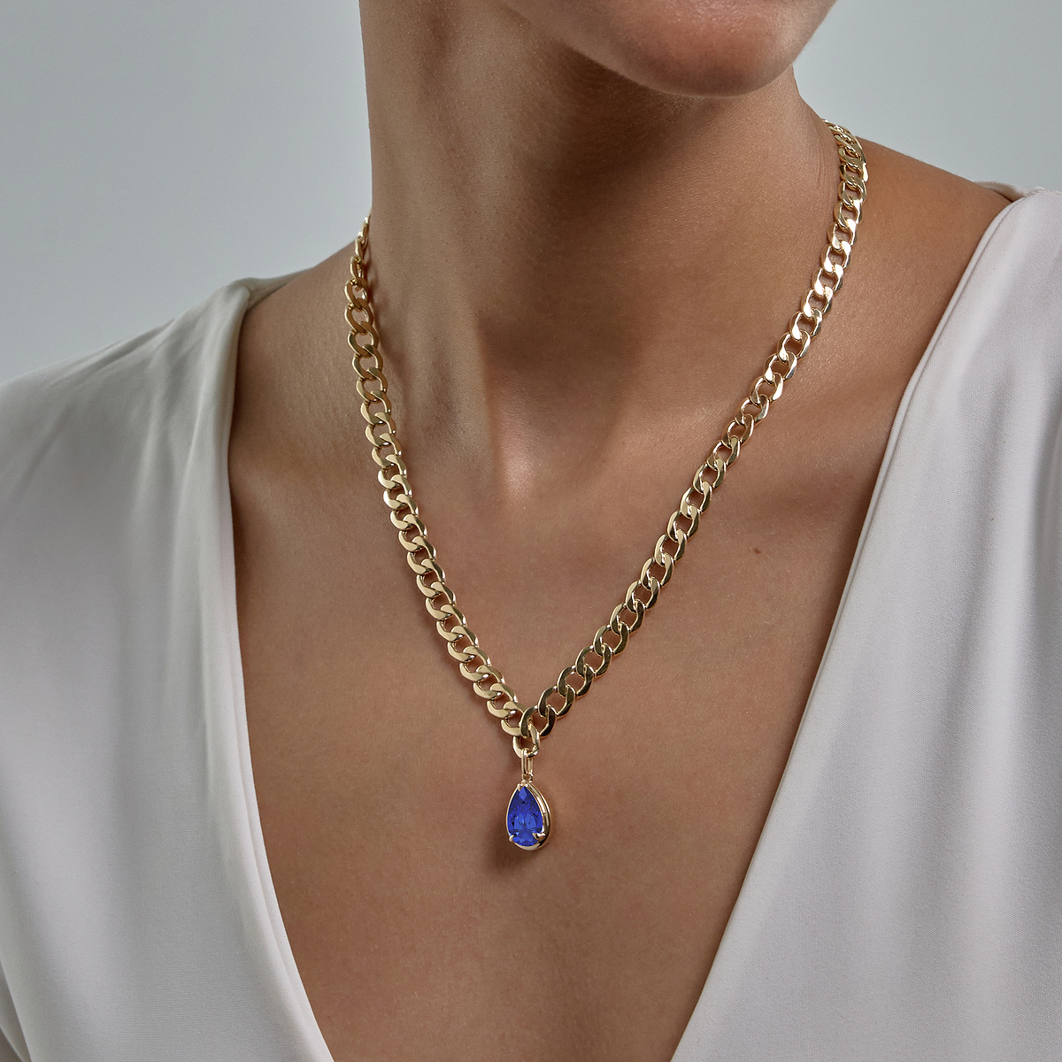 12x8 mm Pear Cut Lab Grown Sapphire Solitaire Necklace