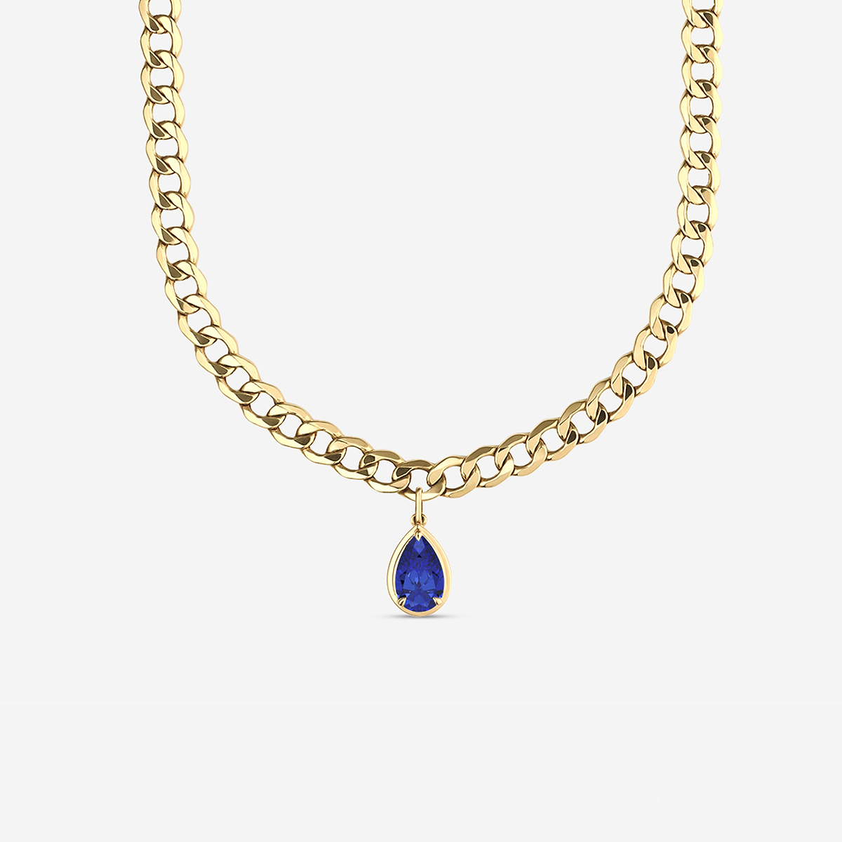 12x8 mm Pear Cut Lab Grown Sapphire Solitaire Necklace