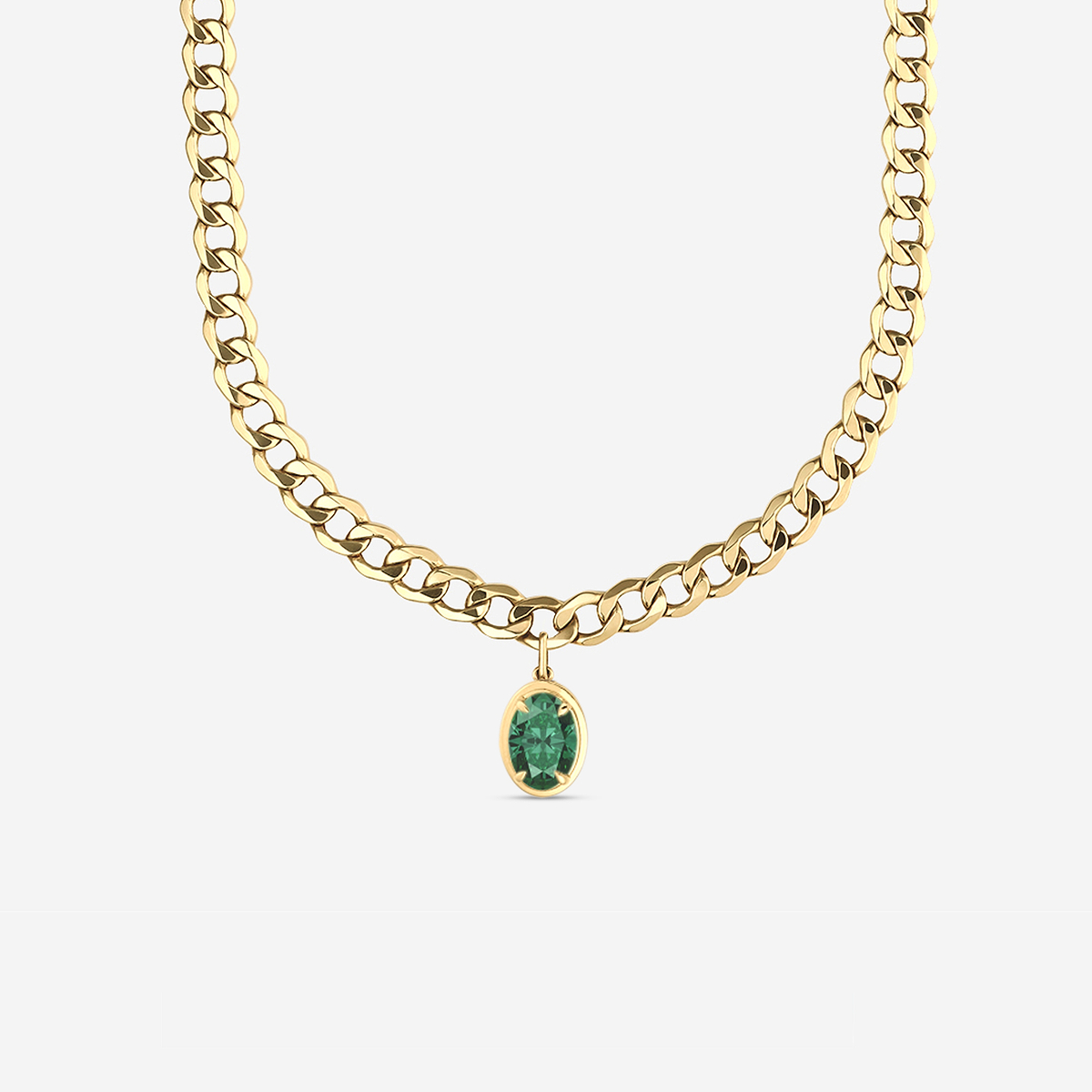 12x8 mm Oval Cut Lab Grown Emerald Solitaire Necklace