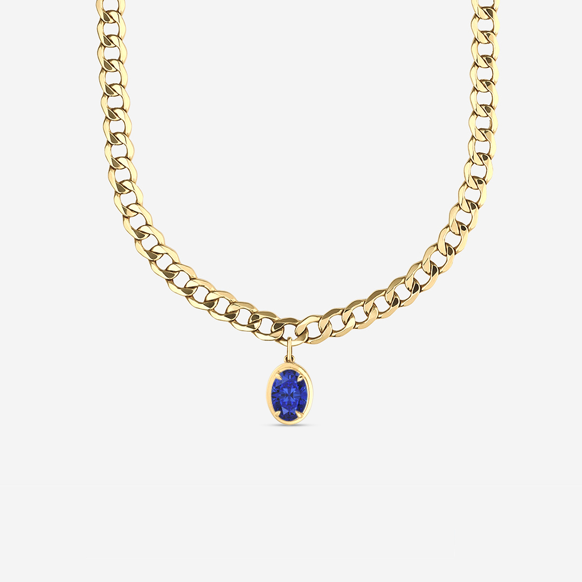 12x8 mm Oval Cut Lab Grown Sapphire Solitaire Necklace