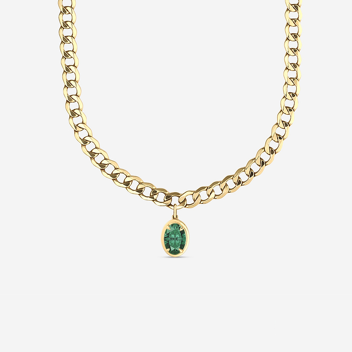 Oval Cut Emerald Solitaire Necklace