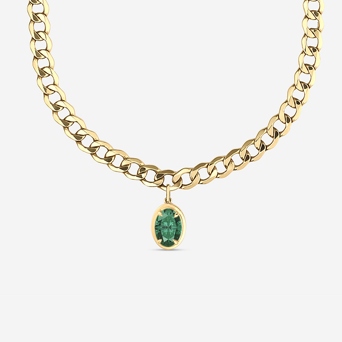 Oval Cut Emerald Solitaire Necklace