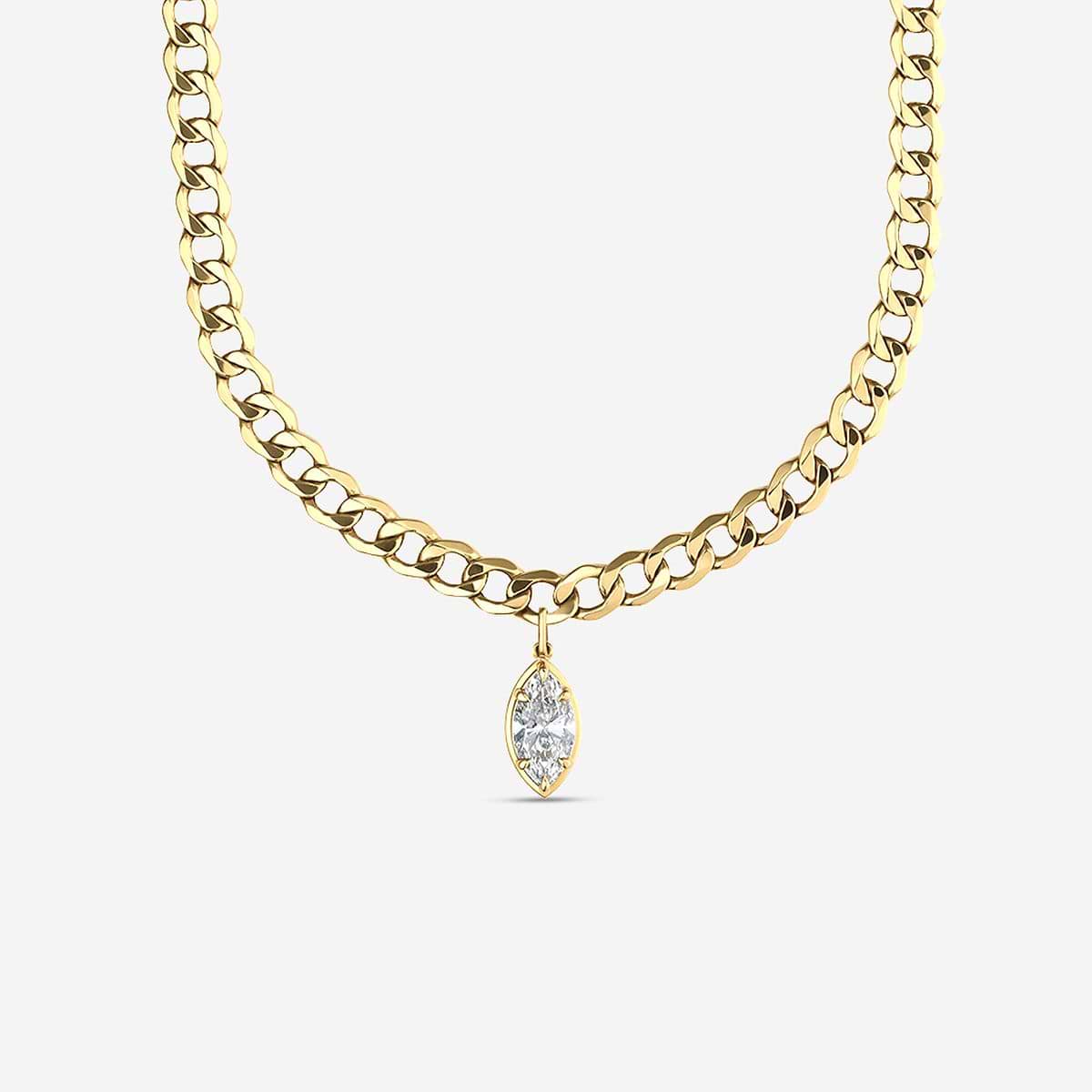 3 ctw Marquise Lab Grown Diamond Solitaire Fashion Necklace 14K Yellow Gold, F, VS2