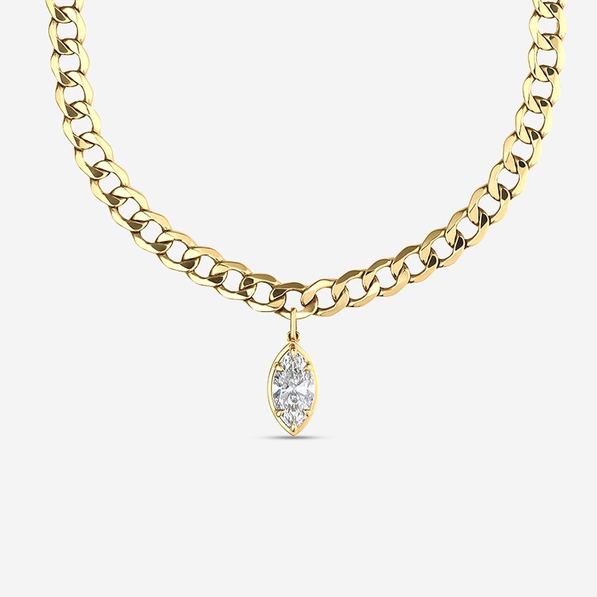 3 ctw Marquise Lab Grown Diamond Solitaire Fashion Necklace 14K Yellow Gold, F, VS2