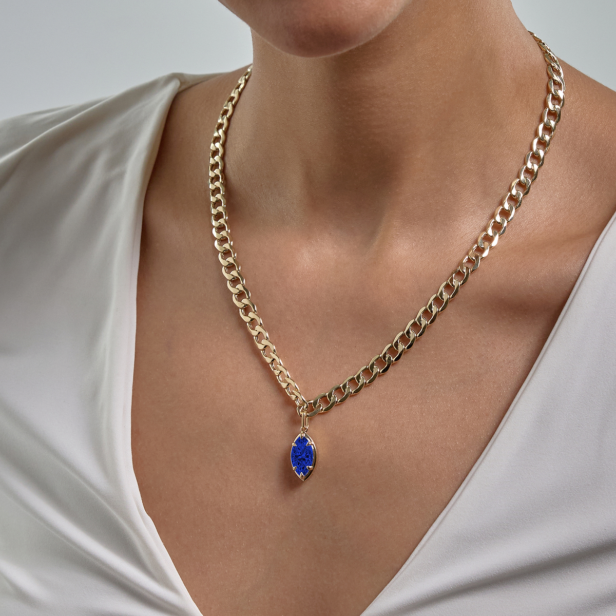 15x8 mm Marquise Cut Lab Grown Sapphire Solitaire Necklace