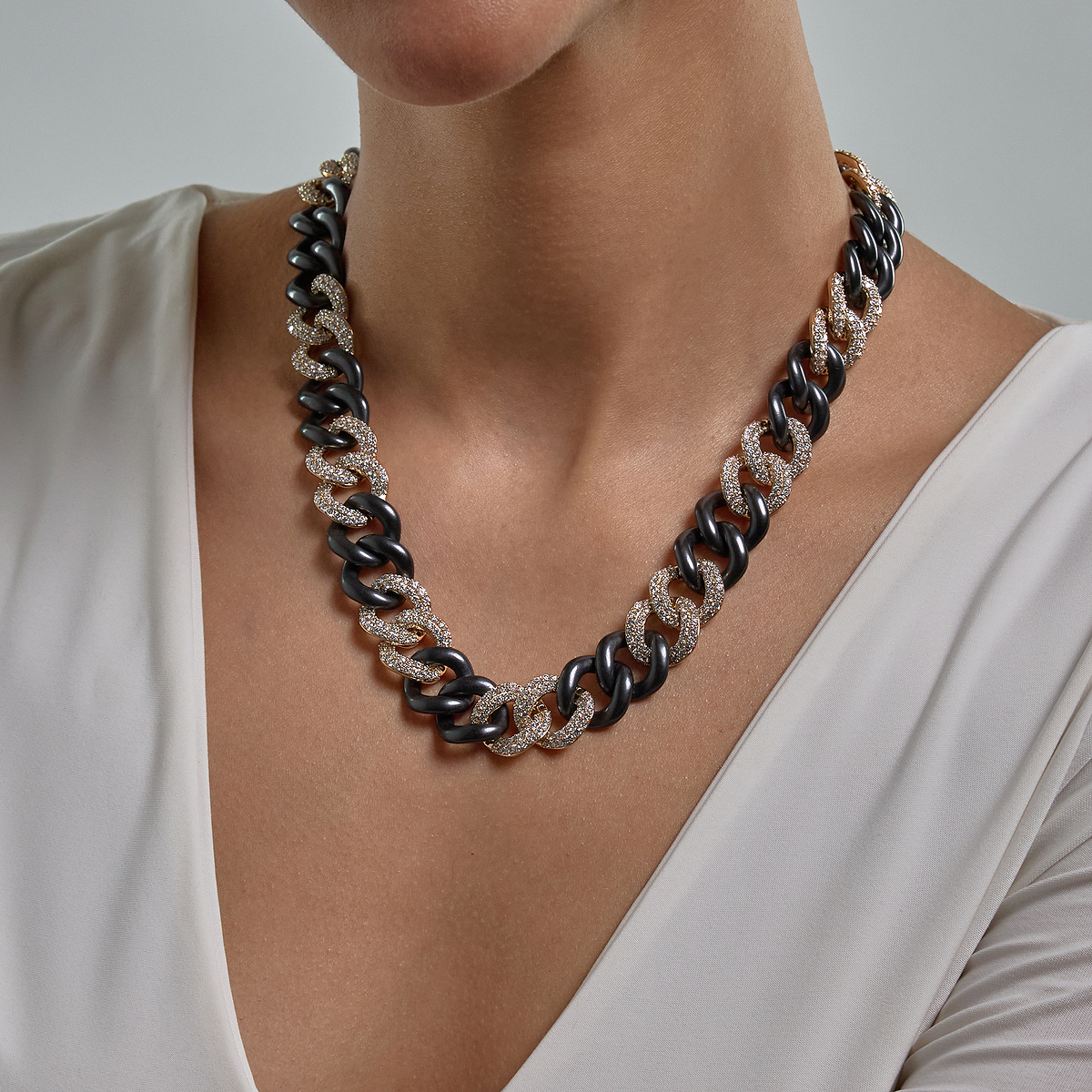 14 ctw Round Lab Grown Diamond Gold & Ceramic Link Necklace