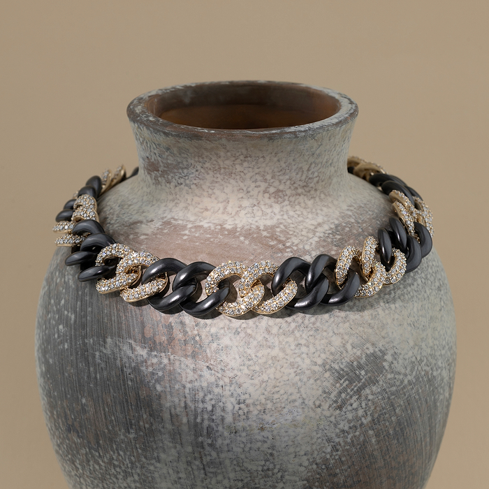 Round Gold &amp; Ceramic Link Necklace