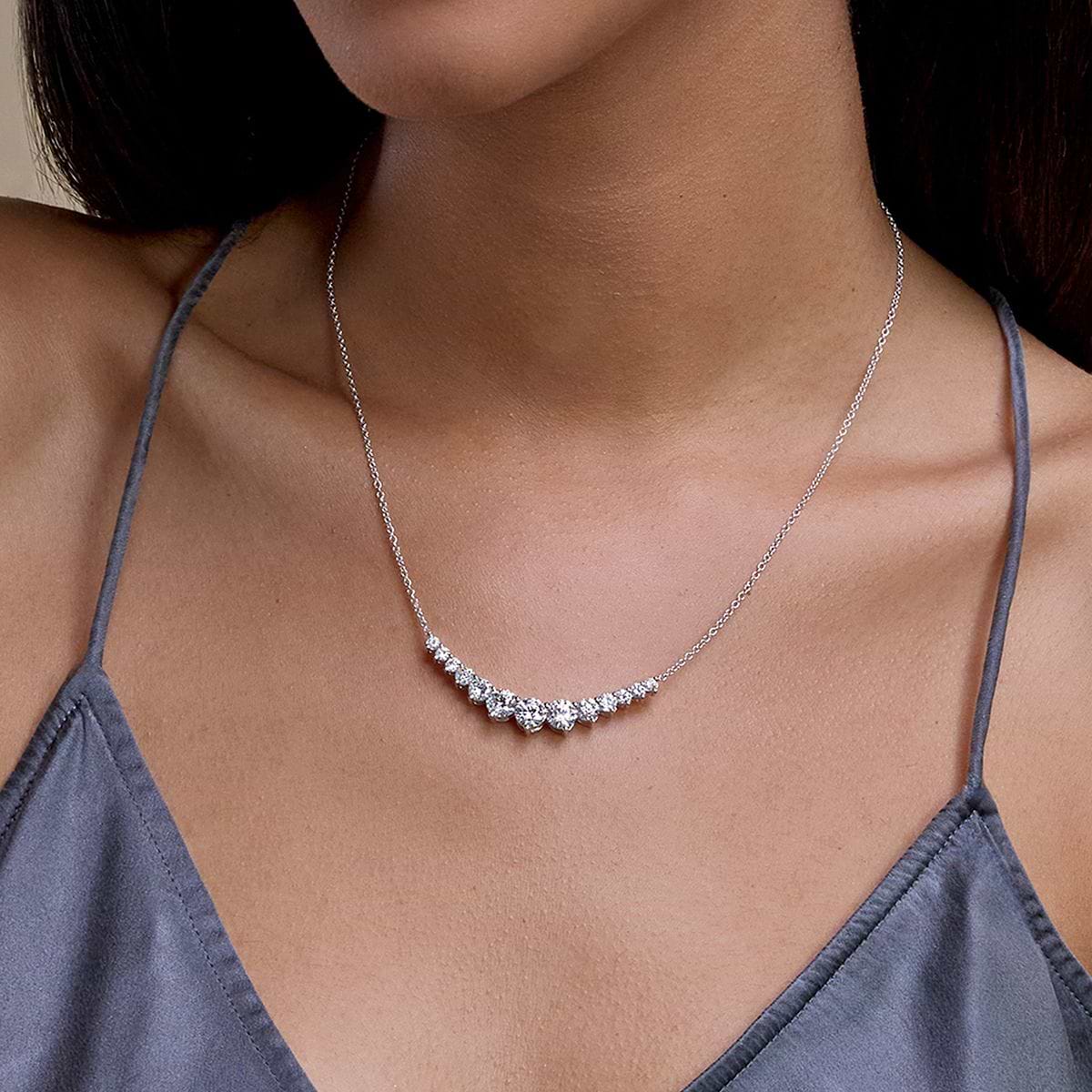 5 ctw Round Lab Grown Diamond Thirteen Stone Demi Eternity Fashion Necklace 14K White Gold, FG, VS2+