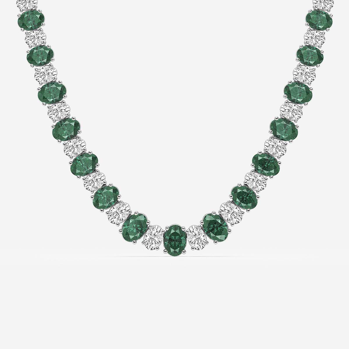 7.5x5.2 mm Oval Cut Created Emerald and 10 ctw Oval Lab Grown Diamond Graduated Fashion Necklace Platinum