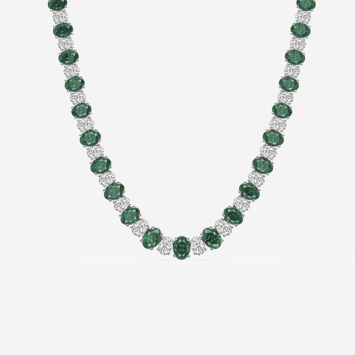 7.5x5.2 mm Oval Cut Created Emerald and 10 ctw Oval Lab Grown Diamond Graduated Fashion Necklace Platinum