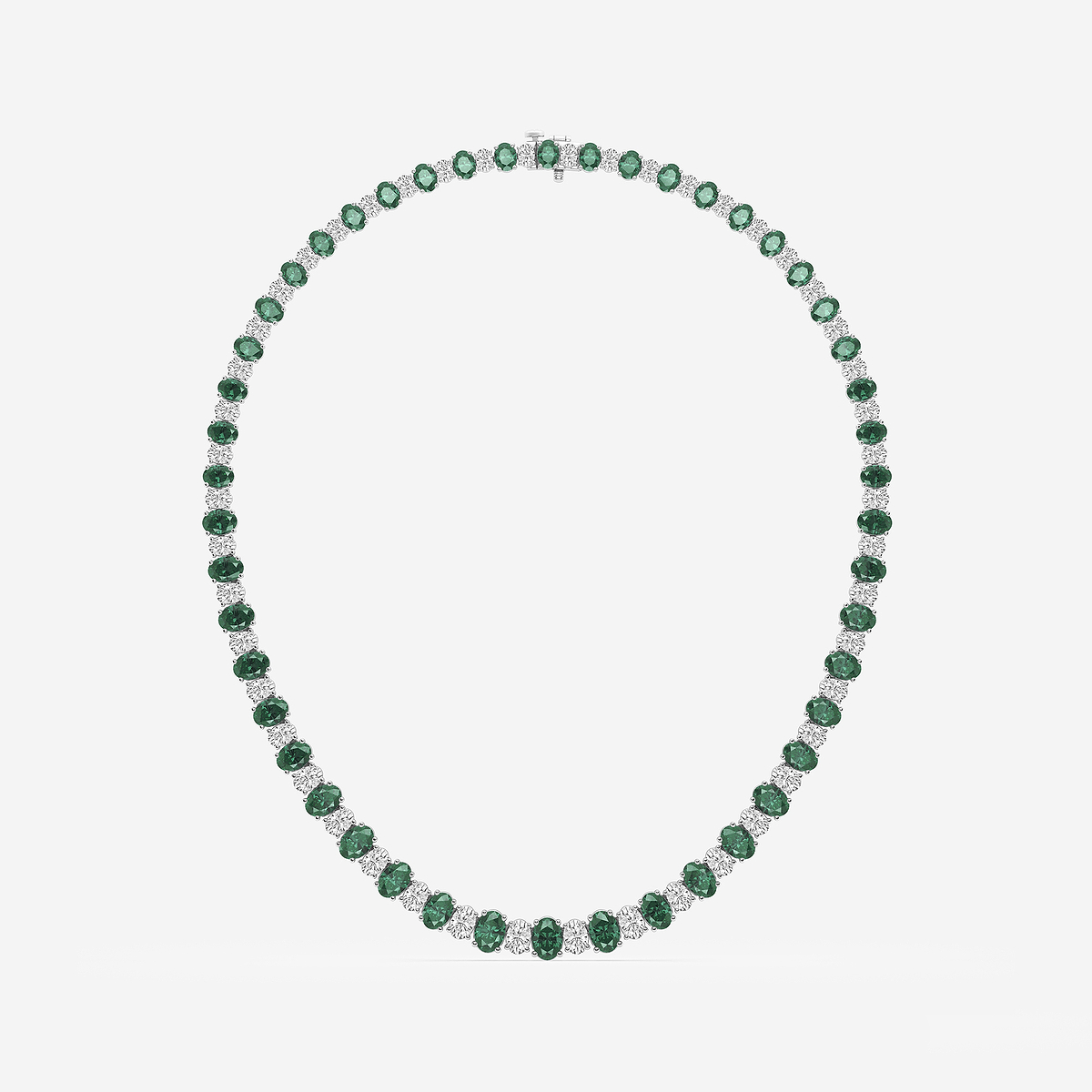 7.5x5.2 mm Oval Cut Created Emerald and 10 ctw Oval Lab Grown Diamond Graduated Fashion Necklace 14K White Gold