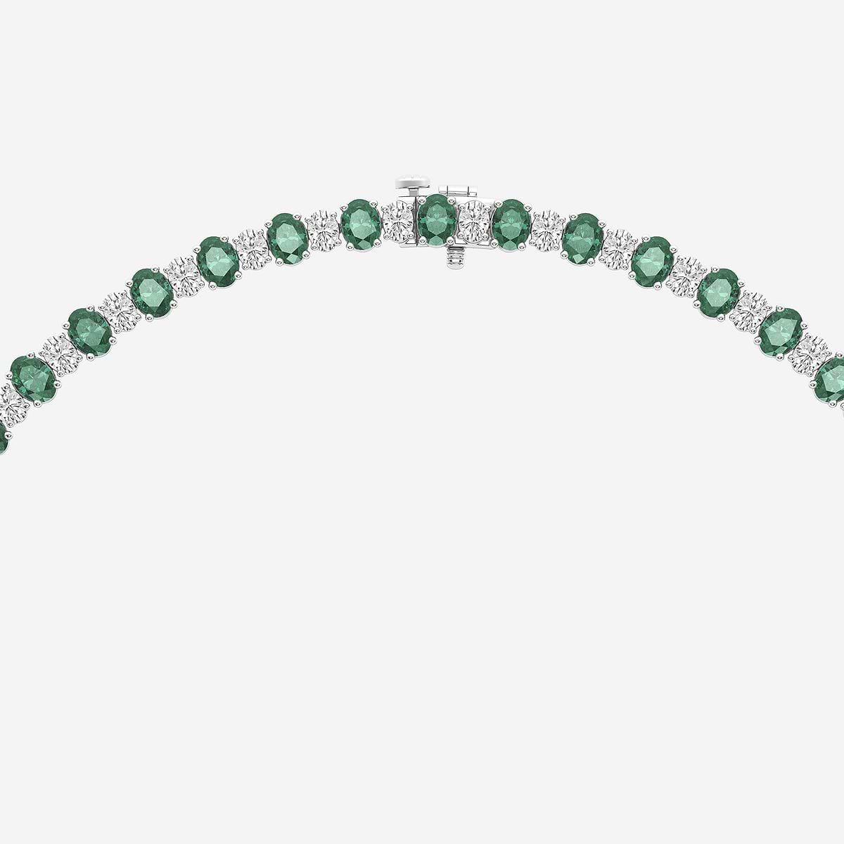 7.5x5.2 mm Oval Cut Created Emerald and 10 ctw Oval Lab Grown Diamond Graduated Fashion Necklace Platinum
