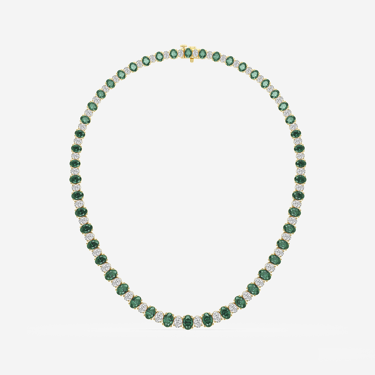 7.5x5.2 mm Oval Cut Created Emerald and 10 ctw Oval Lab Grown Diamond Graduated Fashion Necklace 14K Yellow Gold