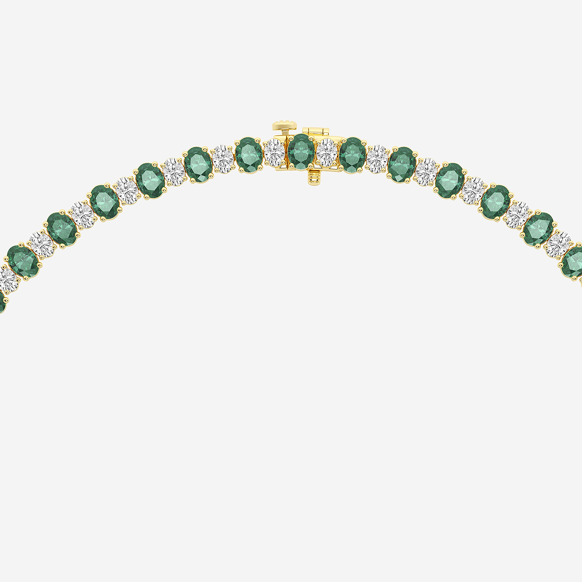 7.5x5.2 mm Oval Cut Created Emerald and 10 ctw Oval Lab Grown Diamond Graduated Fashion Necklace 14K Yellow Gold