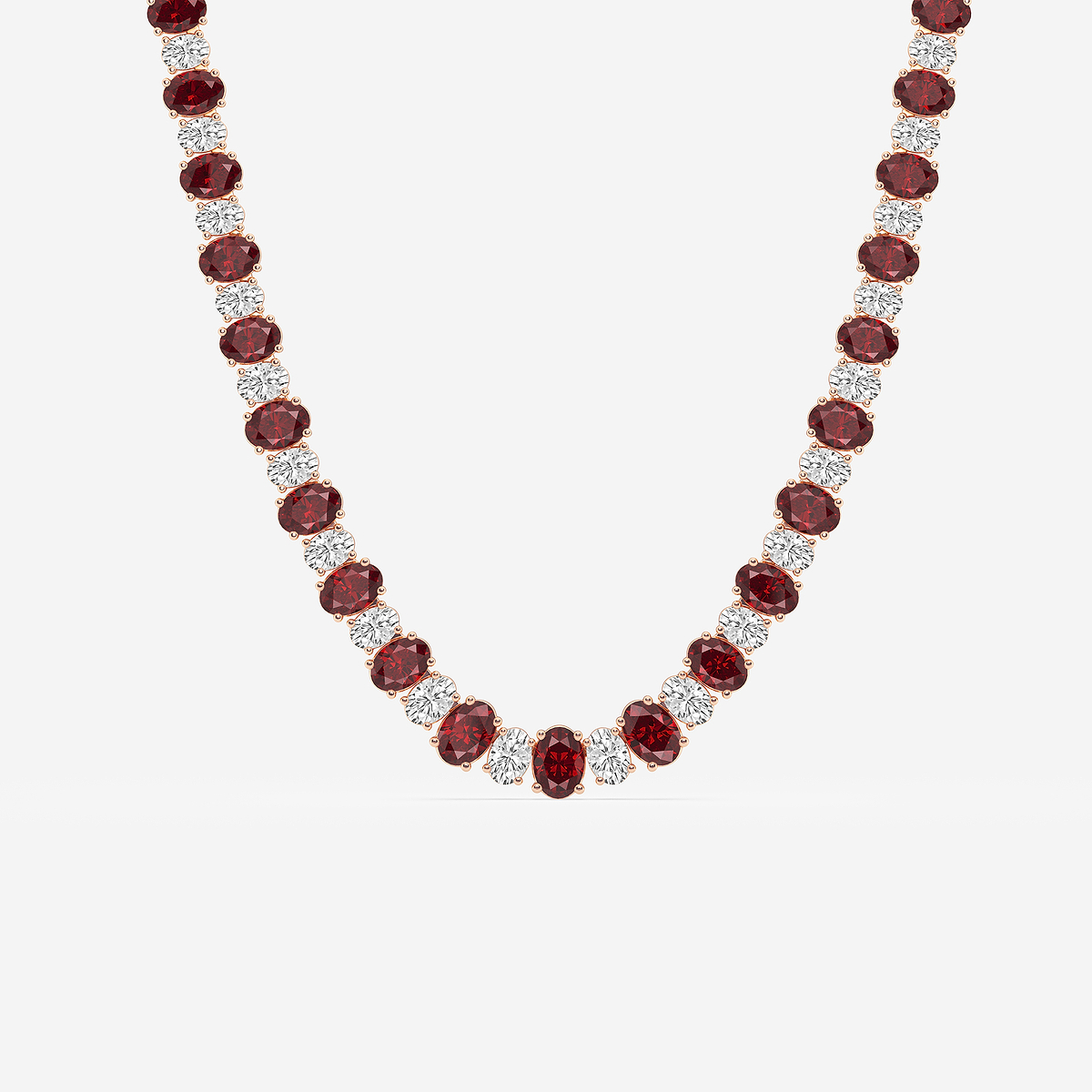 7.5x5.2 mm Oval Cut Created Ruby and 10 ctw Oval Lab Grown Diamond Graduated Necklace