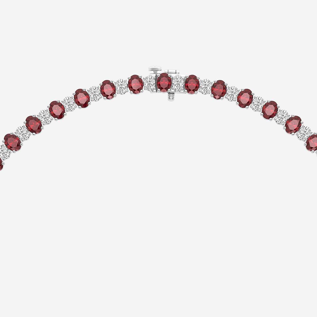 7.5x5.2 mm Oval Cut Created Ruby and 10 ctw Oval Lab Grown Diamond Graduated Fashion Necklace Platinum