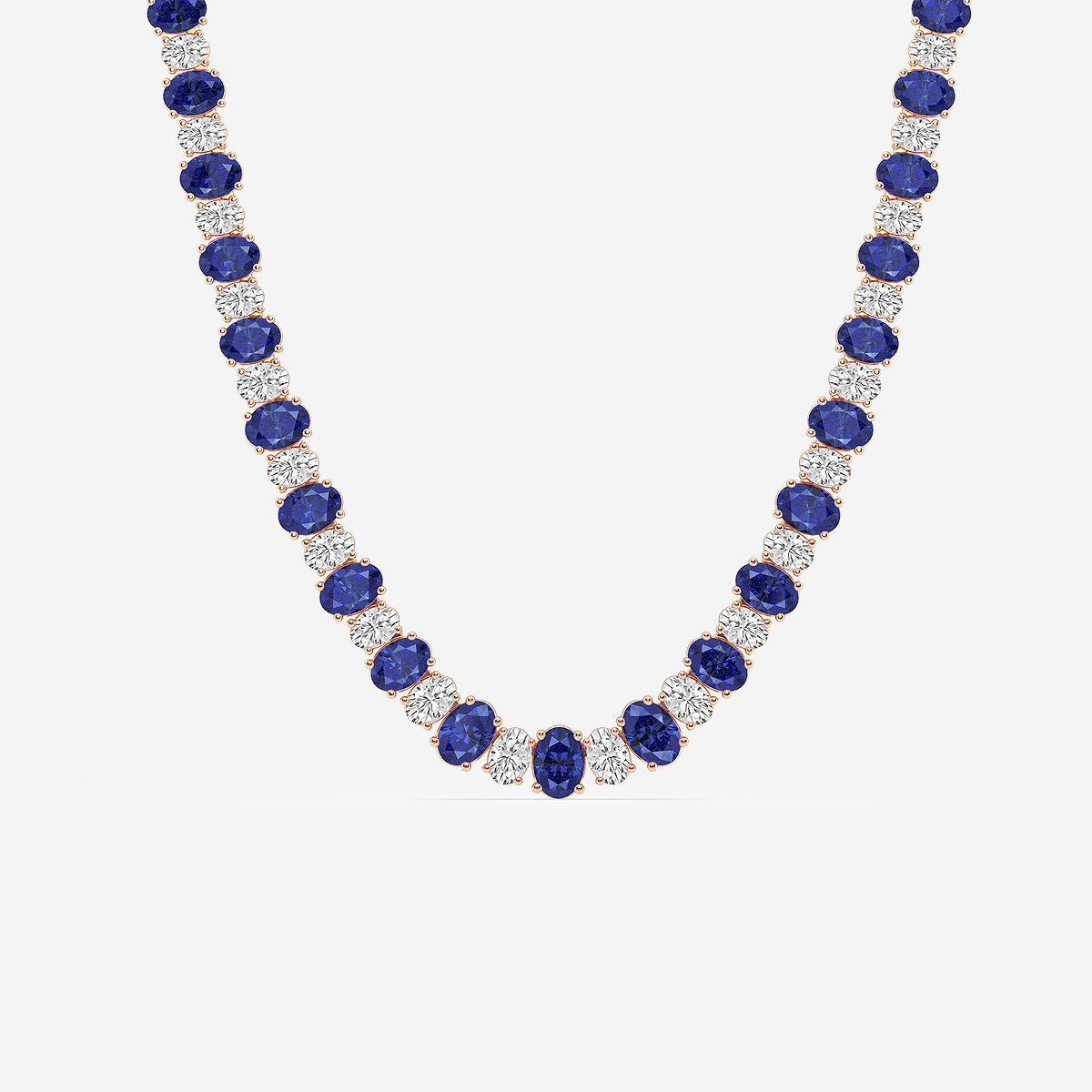 7.5x5.2 mm Oval Cut Created Sapphire and 10 ctw Oval Lab Grown Diamond Graduated Necklace