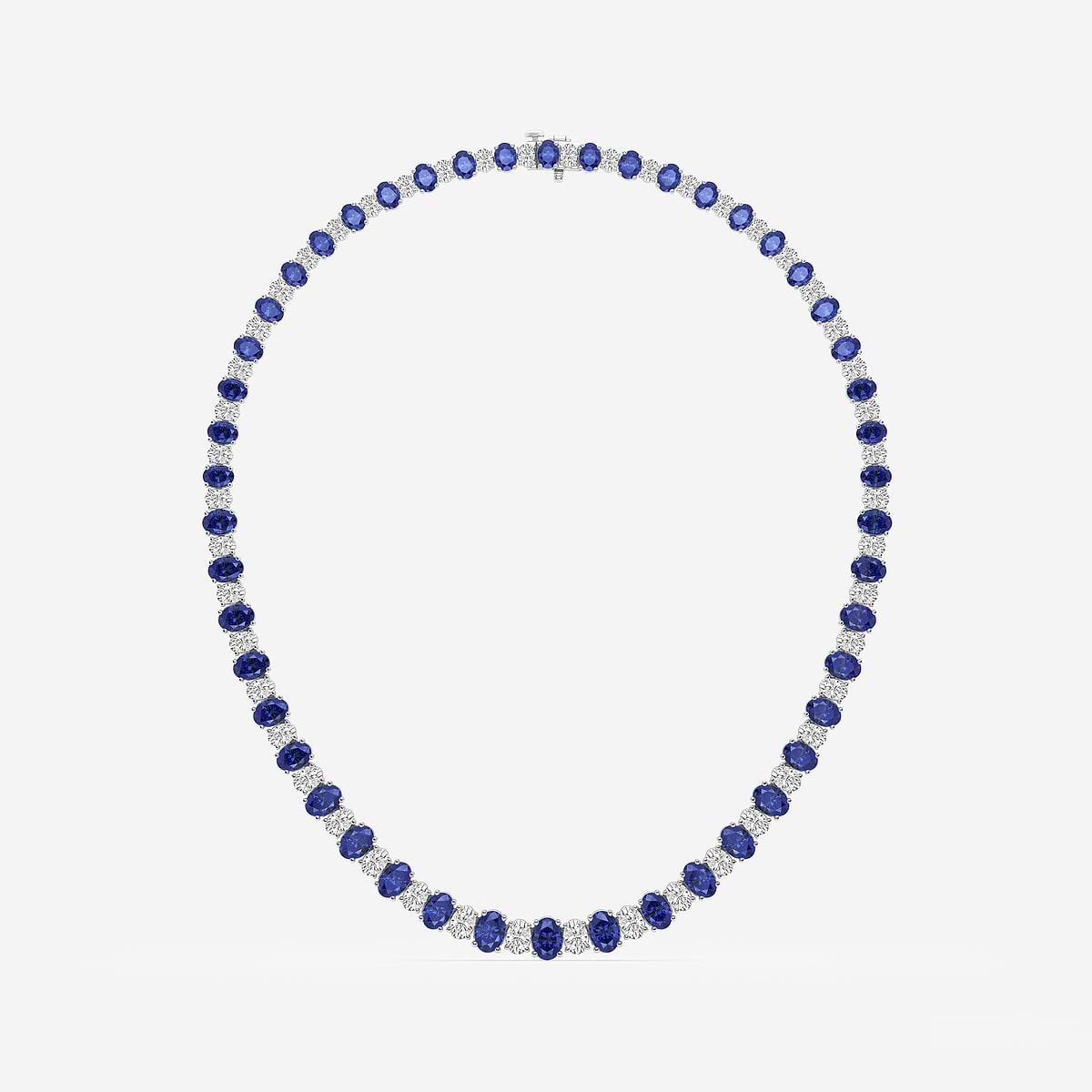 7.5x5.2 mm Oval Cut Created Sapphire and 10 ctw Oval Lab Grown Diamond Graduated Fashion Necklace Platinum