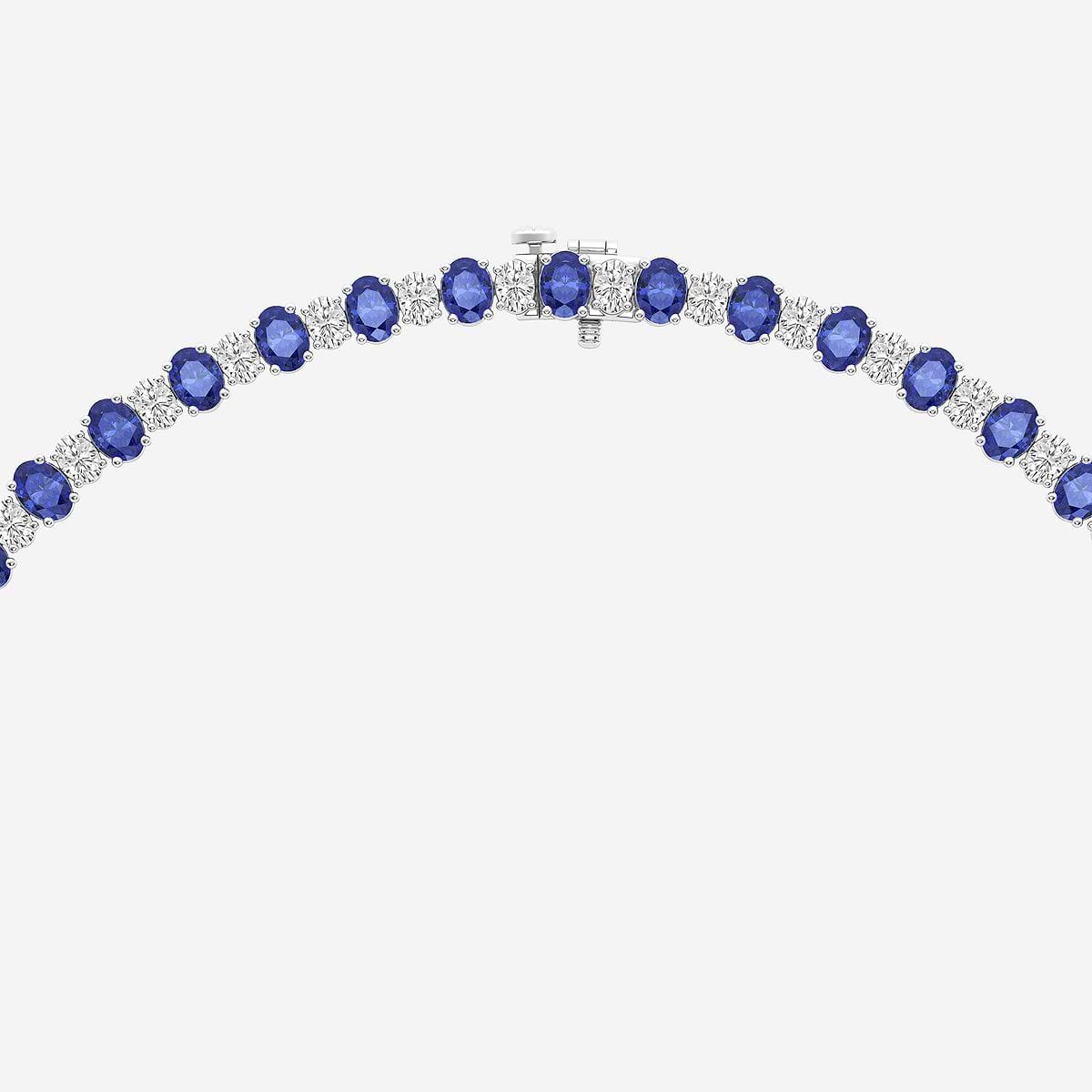 7.5x5.2 mm Oval Cut Created Sapphire and 10 ctw Oval Lab Grown Diamond Graduated Fashion Necklace Platinum