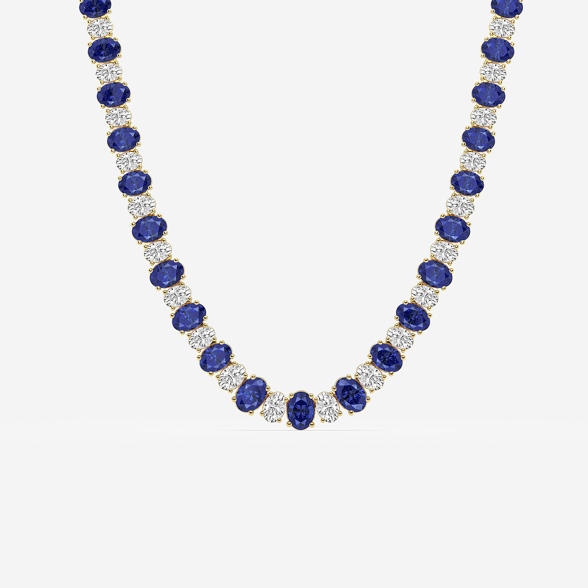 7.5x5.2 mm Oval Cut Created Sapphire and 10 ctw Oval Lab Grown Diamond Graduated Necklace