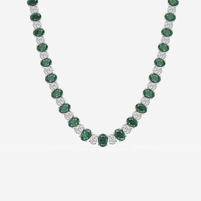 Oval Cut Created Emerald Graduated Fashion Necklace