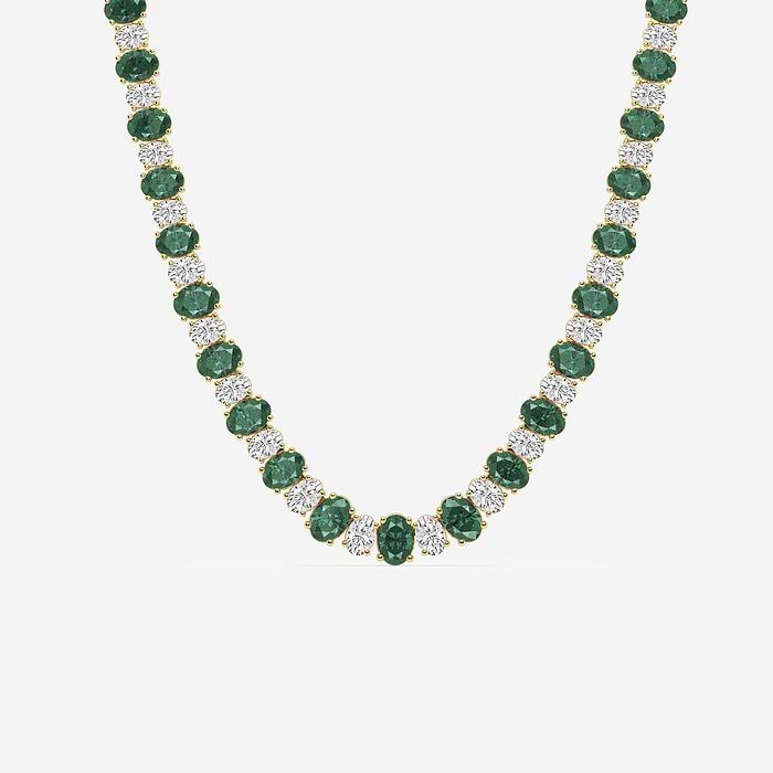 Oval Cut Created Emerald Graduated Fashion Necklace