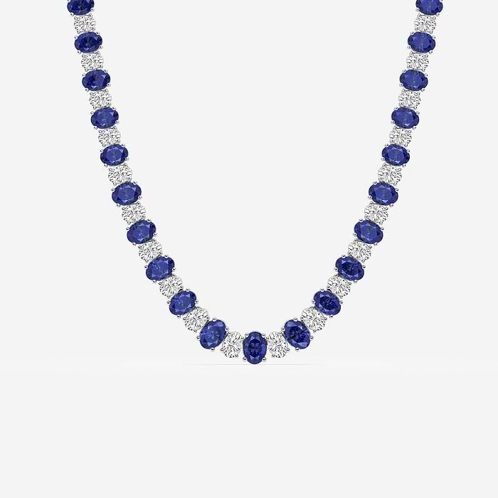 Oval Cut Created Sapphire Graduated Fashion Necklace
